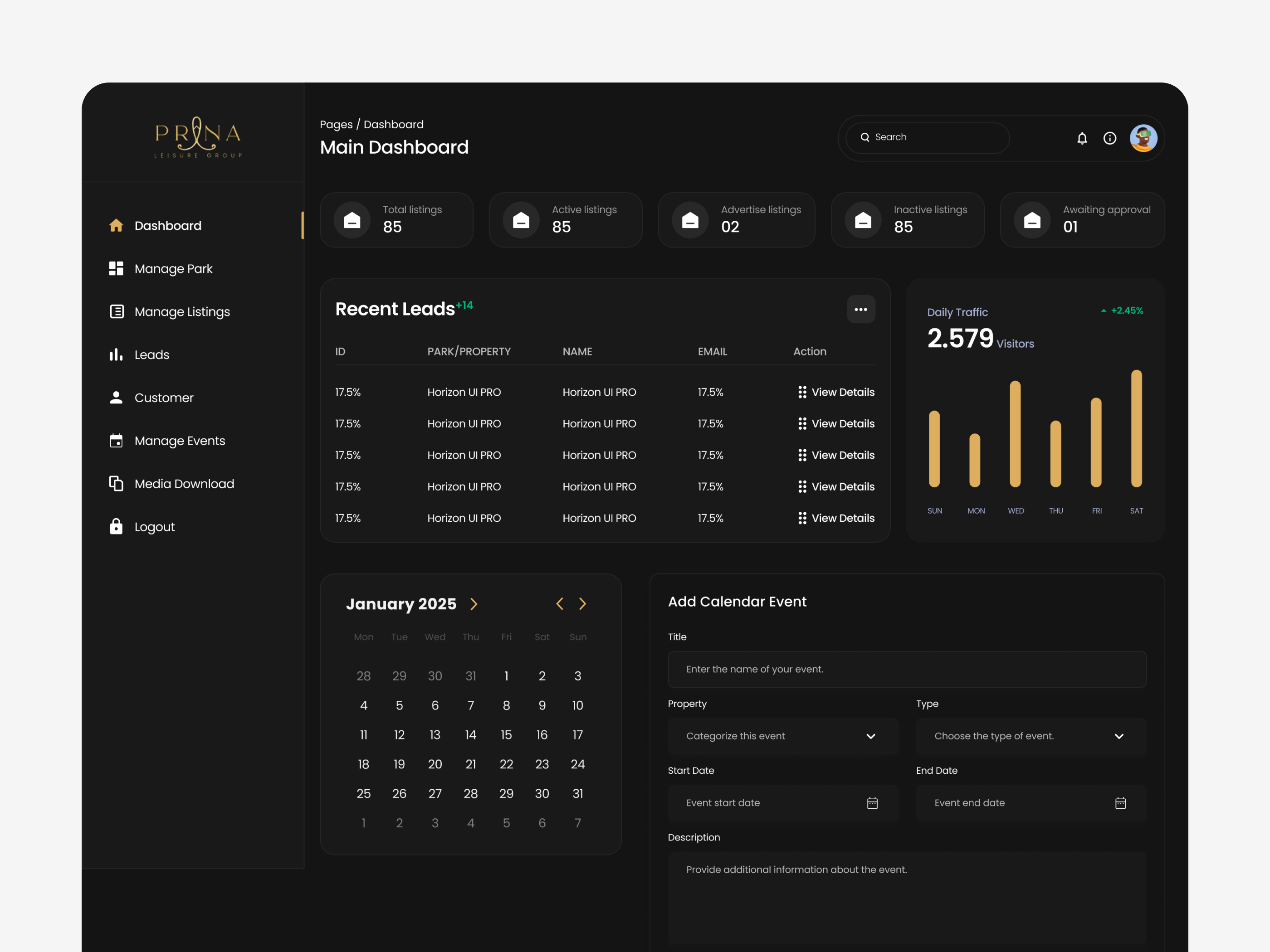 Fig. 06: Owner Dashboard — Main Overview